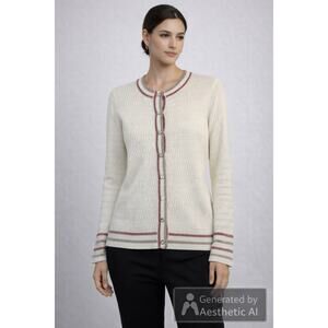 Brooks Brothers Womens Supima Cotton Sweater Ivory Metalic Stripe M